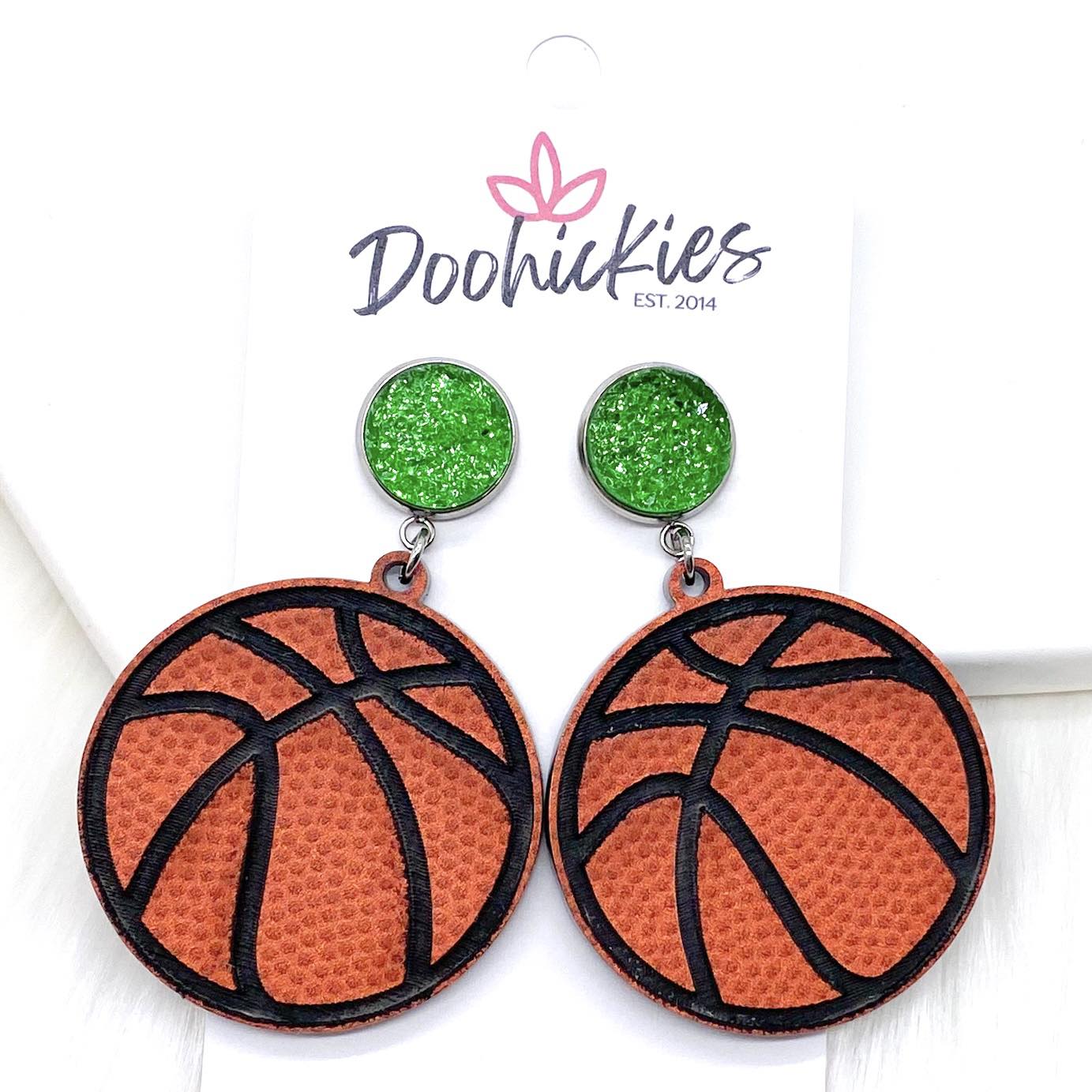 2.25" Engraved Basketball Dangles -Sports Earrings by Doohickies Wholesale