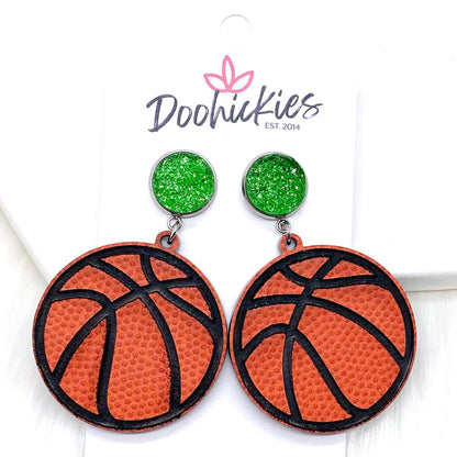 2.25" Engraved Basketball Dangles -Sports Earrings by Doohickies Wholesale