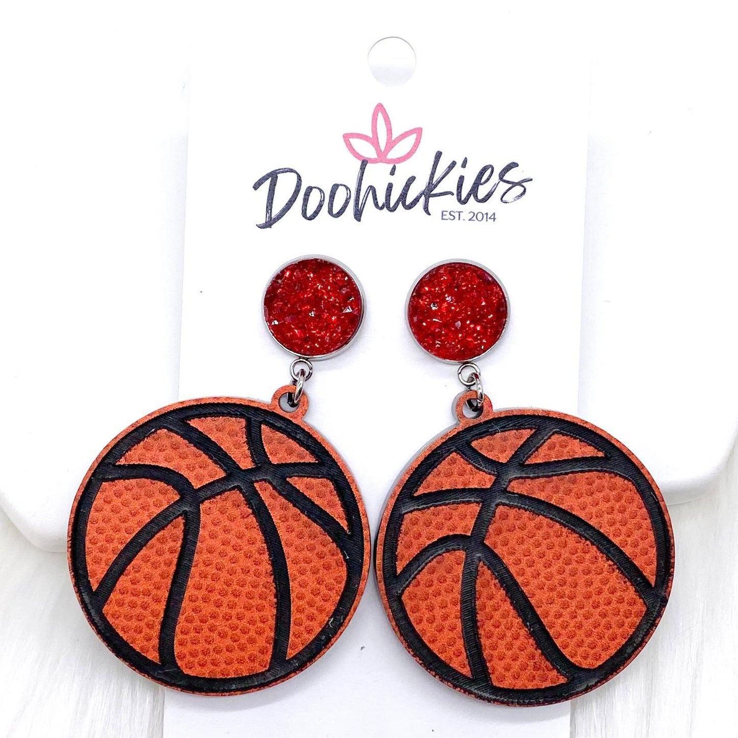 2.25" Engraved Basketball Dangles -Sports Earrings by Doohickies Wholesale