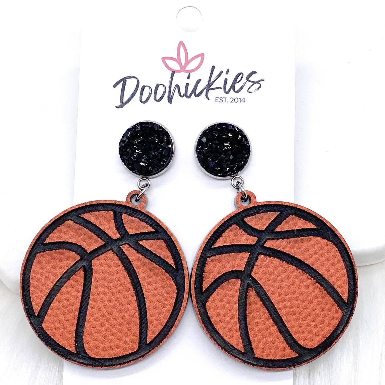 2.25" Engraved Basketball Dangles -Sports Earrings by Doohickies Wholesale