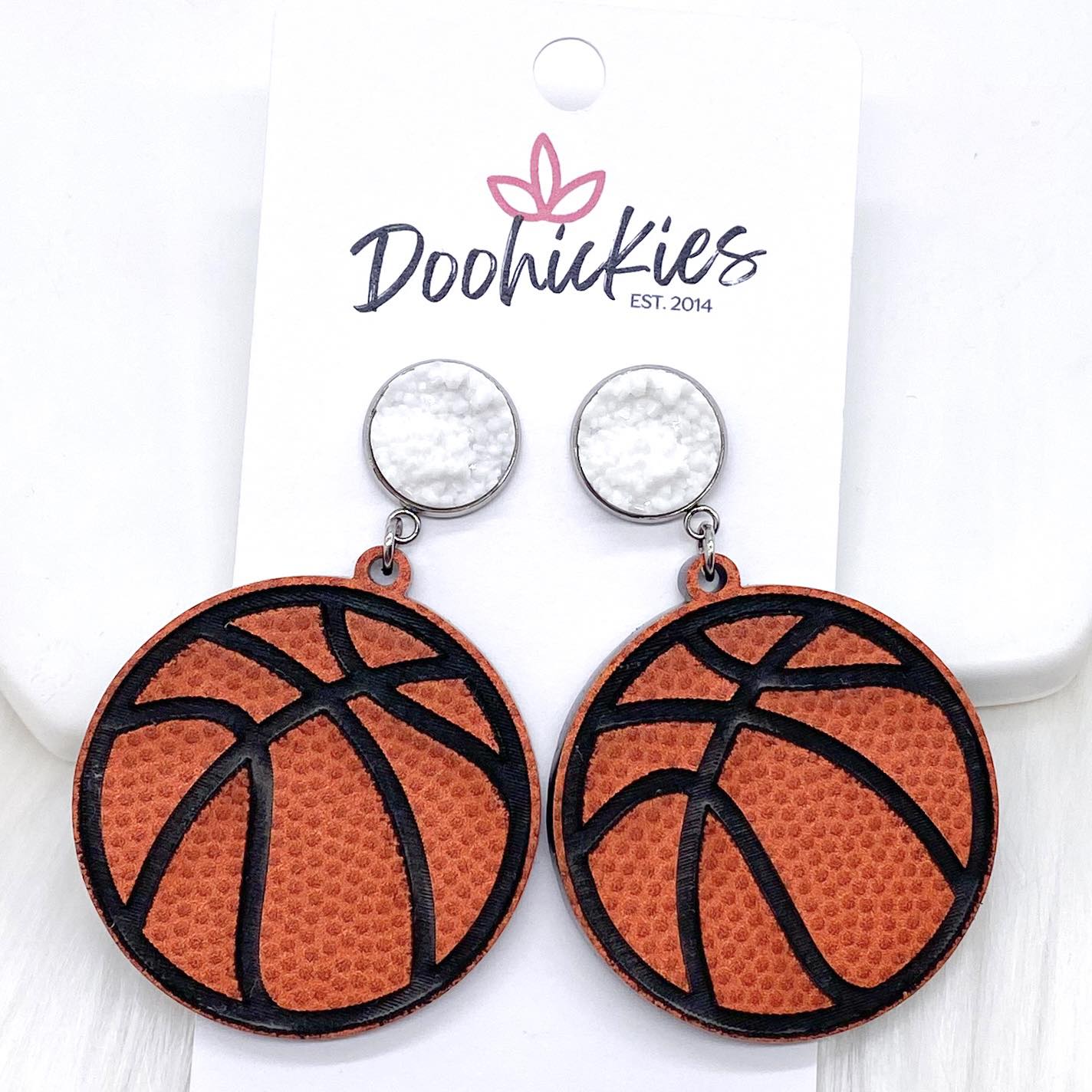 2.25" Engraved Basketball Dangles -Sports Earrings by Doohickies Wholesale