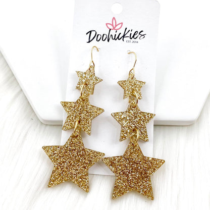 3.25" Lucky Star Waterfall Drops -New Years Acrylic Earrings by Doohickies Wholesale