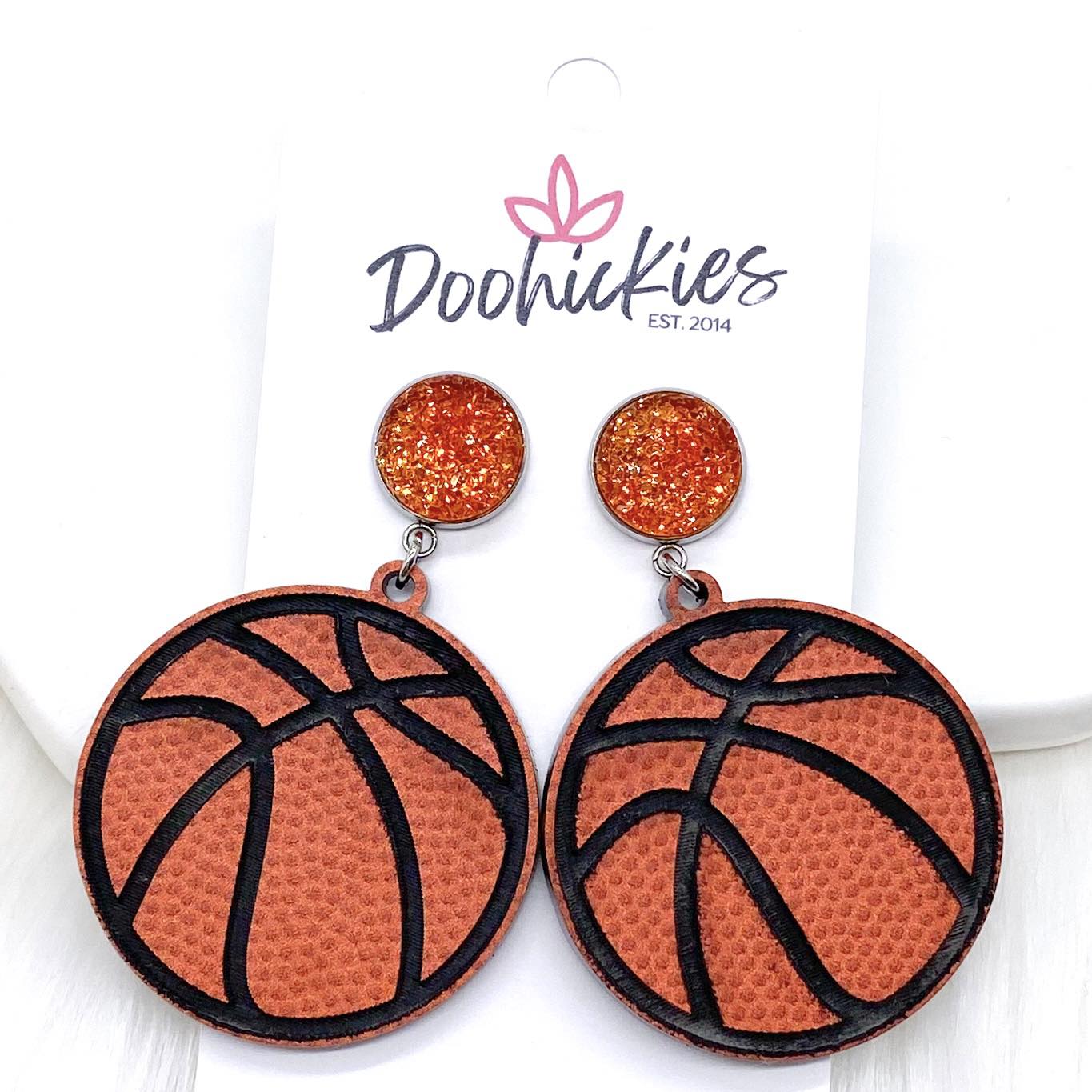 2.25" Engraved Basketball Dangles -Sports Earrings by Doohickies Wholesale