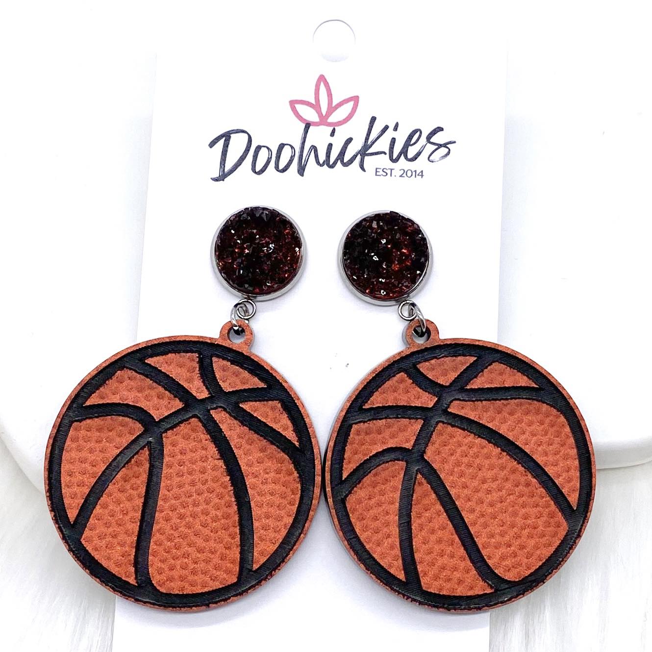 2.25" Engraved Basketball Dangles -Sports Earrings by Doohickies Wholesale