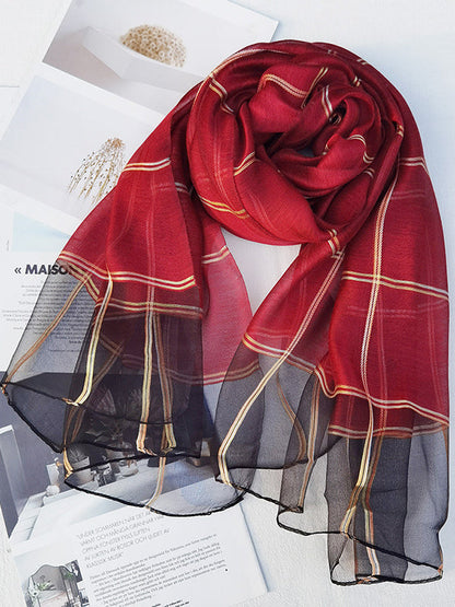 Mulberry Silk & Wool Blend Sun-Protection Plaid Shawl&Scarf by migunica