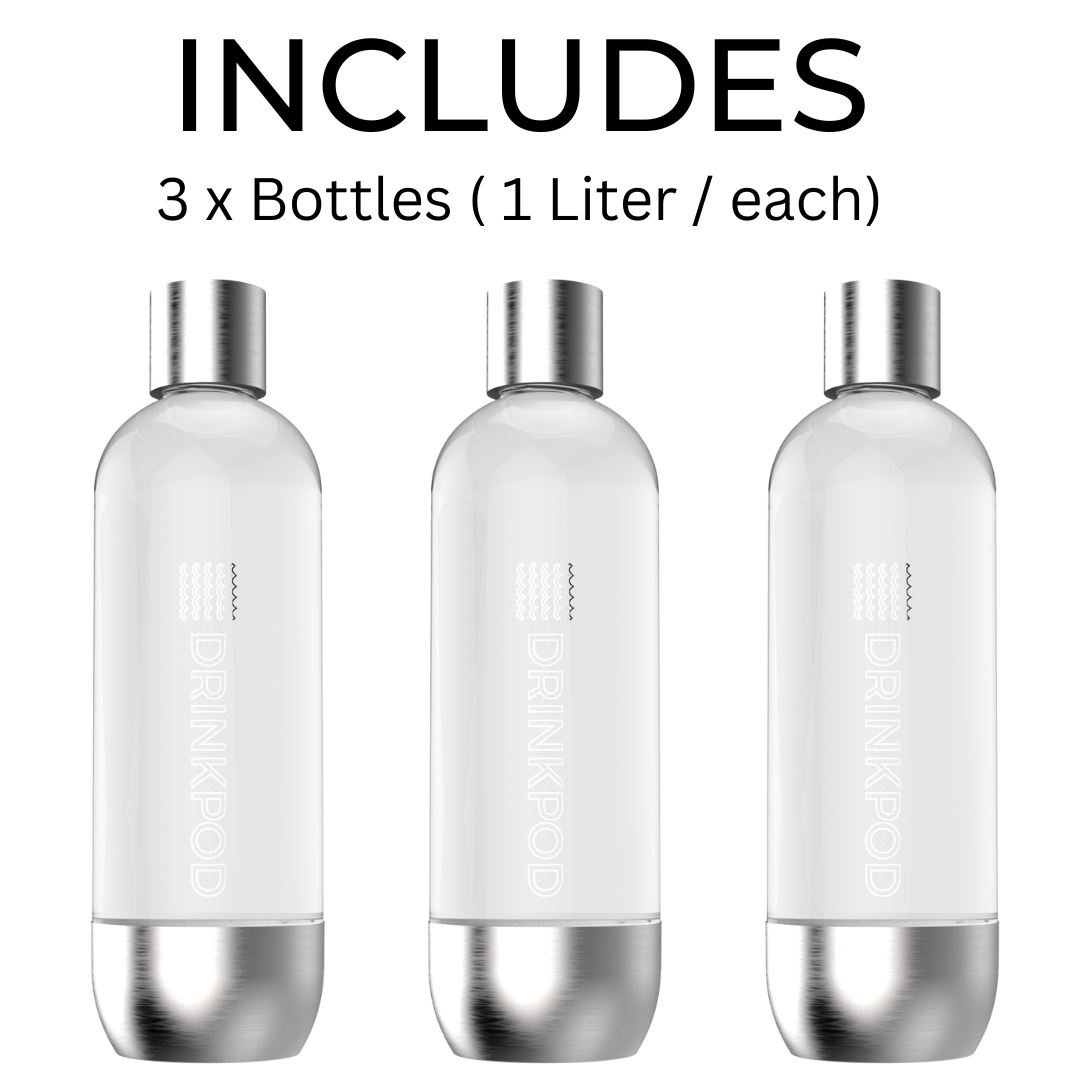 SODAPod Pro Stainless Steel Premium Sparkling Water Machine | Includes 3 x Bottles by Drinkpod