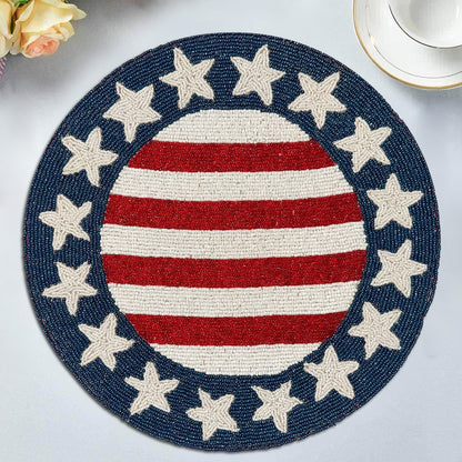 USA Flag Round Beaded Placemats - Set of 2 by Decozen