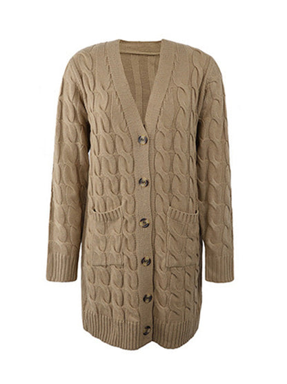 Urban Simple Loose Buttoned Solid Color Jacquard Cardigan Coat by migunica