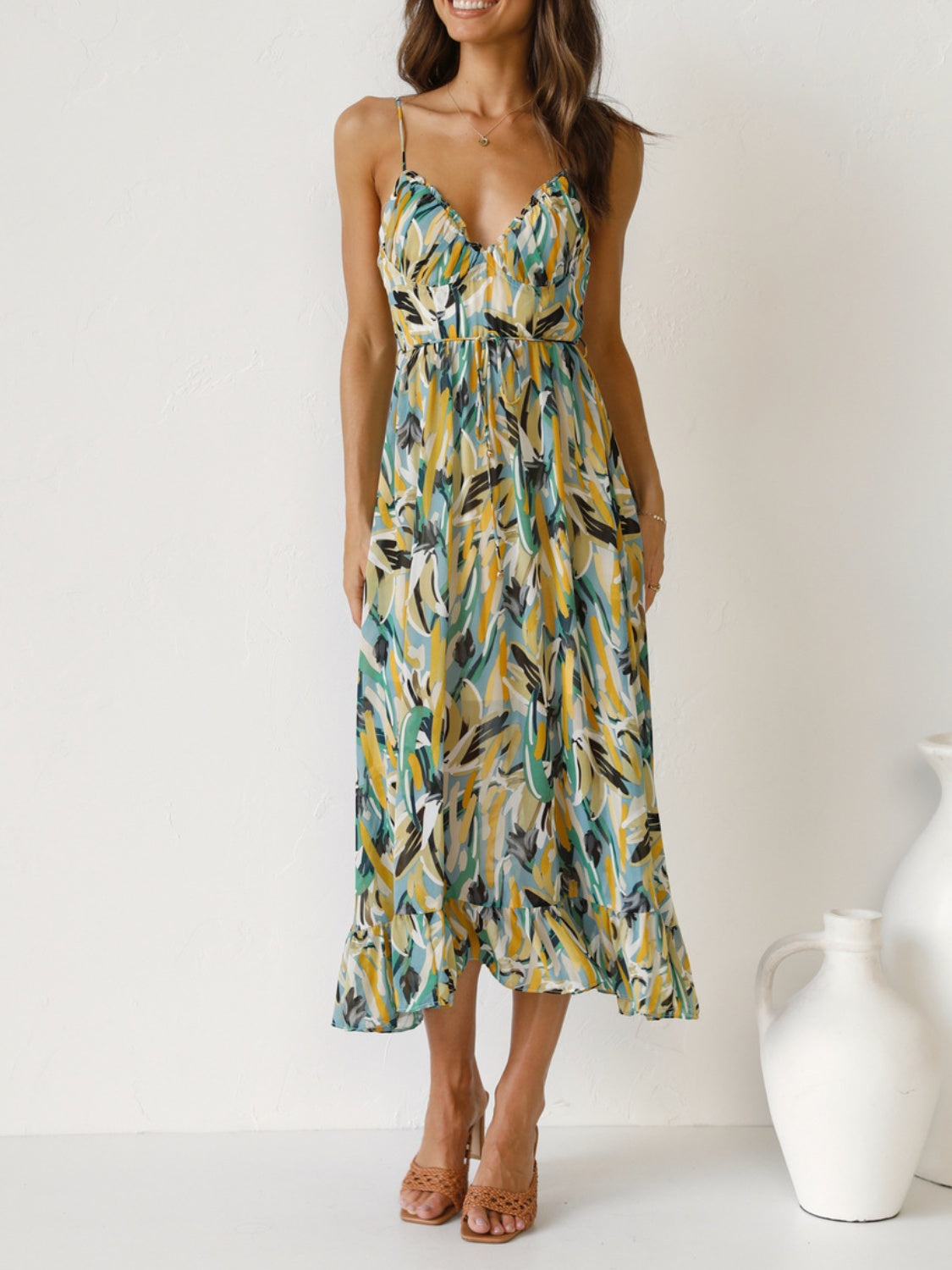 Printed Sleeveless Midi Cami dress by BlakWardrob