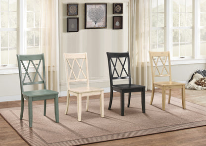 Casual Teal Finish Side Chairs Set of 2 Pine Veneer Transitional Double-X Back Design Dining Room Furniture