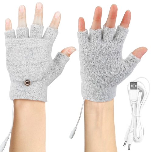 USB Wool Heated Gloves Mitten Half Fingerless Glove Electric Heated Gloves for Laptop PC - Gray by VYSN