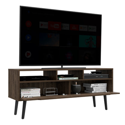 Tv Stand for TV´s up 52" Bull, Three Open Shelves, Two Flexible Drawers, Dark Walnut Finish