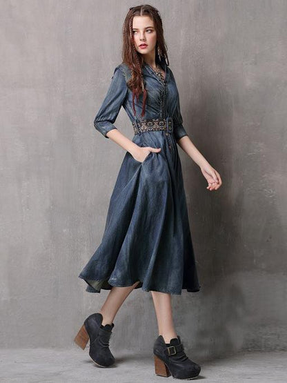 Vintage Embroidered Cropped Denim Dress by migunica