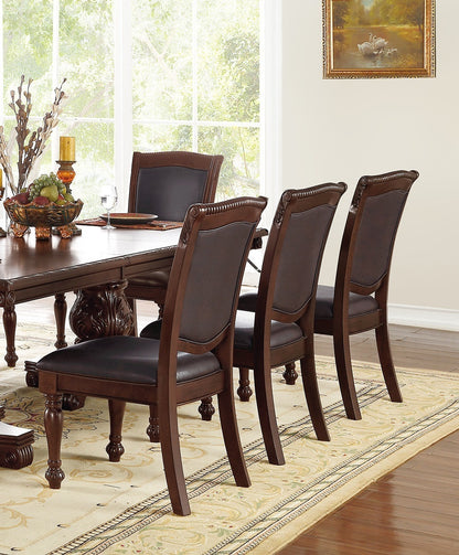 Royal Majestic Formal Set of 2 Arm Chairs Brown Color Rubberwood Dining Room Furniture Faux Leather Upholstered Seat