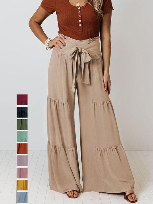 11 Colors Simple High Waisted Solid Color Casual Wide Leg Pants by migunica