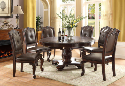 Beautiful Hand Carved Formal Traditional Dining Side Chair with Faux Leather Upholstered Padded Seat and Back Button Tufting Detail Dining Room Solid Wood Furniture Brown Espresso