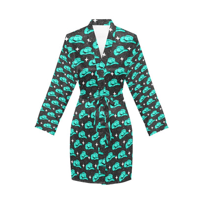 Turquoise cowgirl Hat Women's Belted Satin Feel Dressing Lounge Robe by Baha Ranch Western Wear