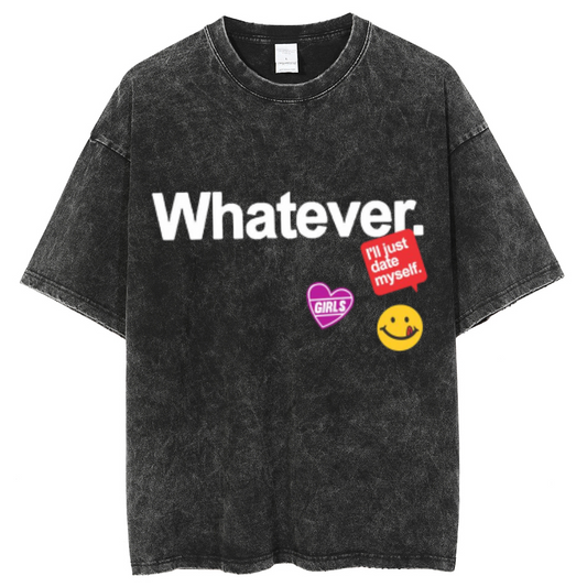 Whatever Unisex Oversized Print Vintage Wash Denim T-Shirt by migunica