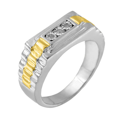 10K Yellow Gold Plated .925 Sterling Silver Diamond Accent Miracle-Set 3 Stone Ridged Band Gentlemen's Fashion Ring (I-J Color, I2-I3 Clarity) by Infinite Jewels