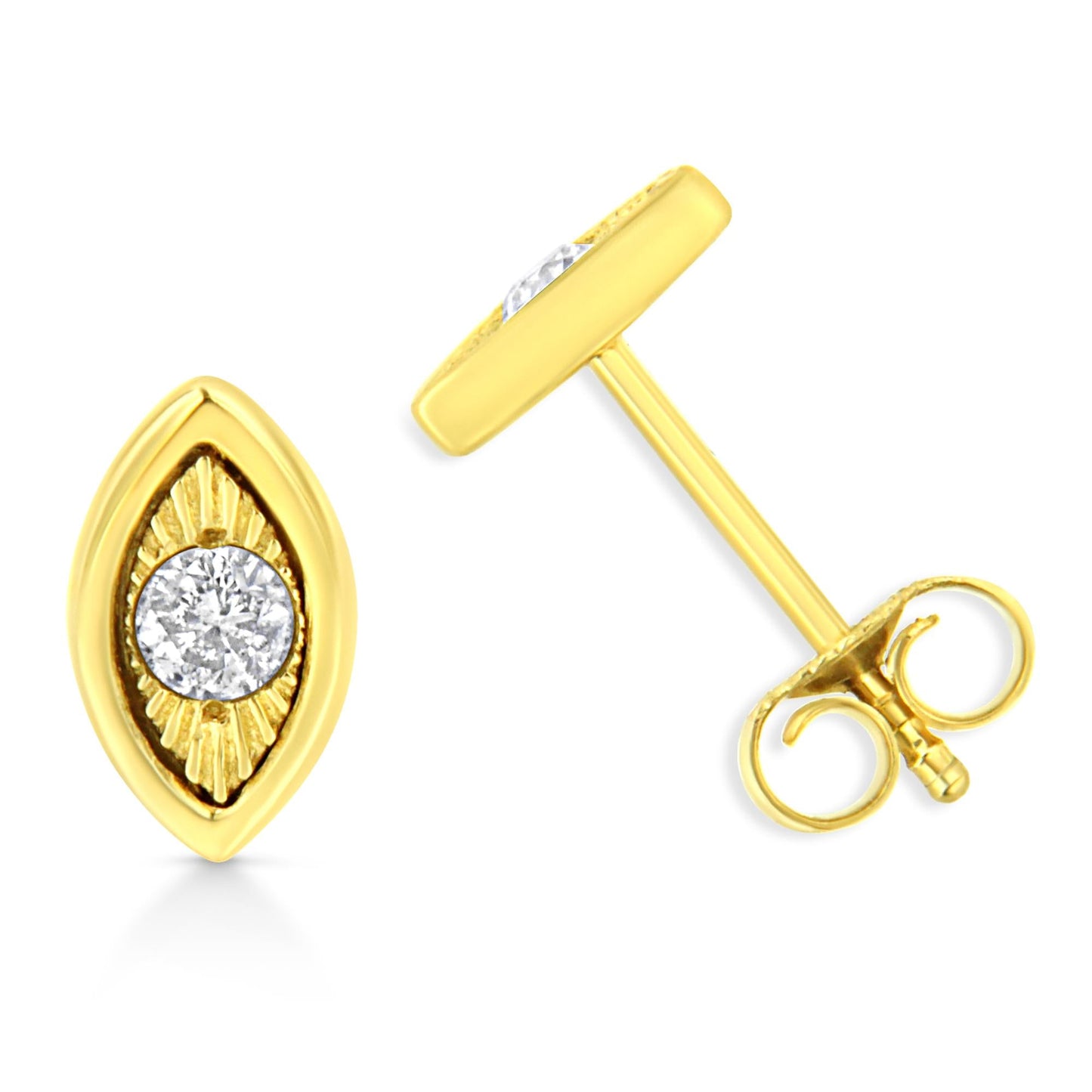 10K Yellow Gold Plated .925 Sterling Silver 1/10 Cttw Miracle-Set Diamond Stud Earrings - Choice of Shapes by Infinite Jewels