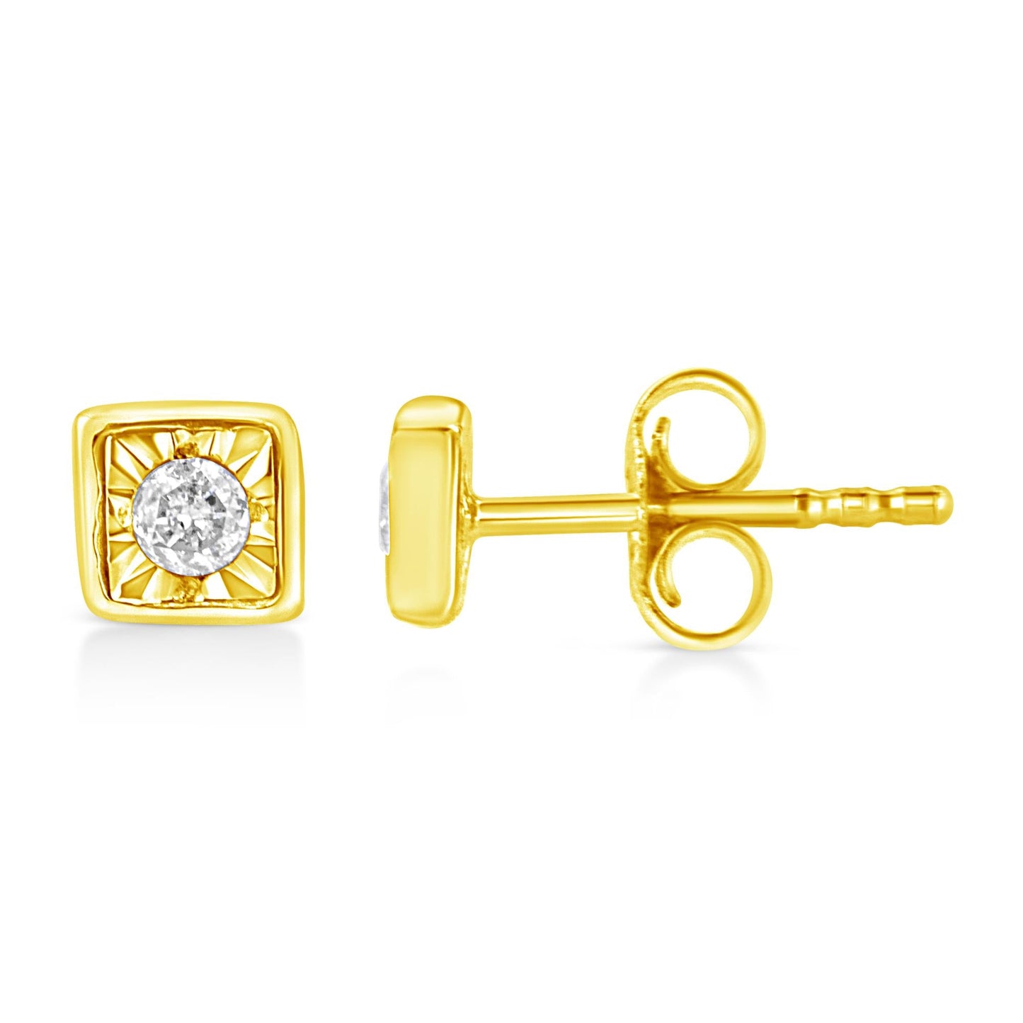 10K Yellow Gold Plated .925 Sterling Silver 1/10 Cttw Miracle-Set Diamond Stud Earrings - Choice of Shapes by Infinite Jewels