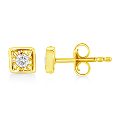 10K Yellow Gold Plated .925 Sterling Silver 1/10 Cttw Miracle-Set Diamond Stud Earrings - Choice of Shapes by Infinite Jewels