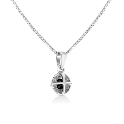 .925 Sterling Silver Treated Color Diamond Solitaire 18" Milgrain Pendant Necklace by Infinite Jewels