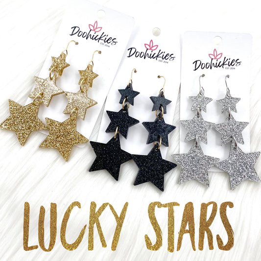 3.25" Lucky Star Waterfall Drops -New Years Acrylic Earrings by Doohickies Wholesale