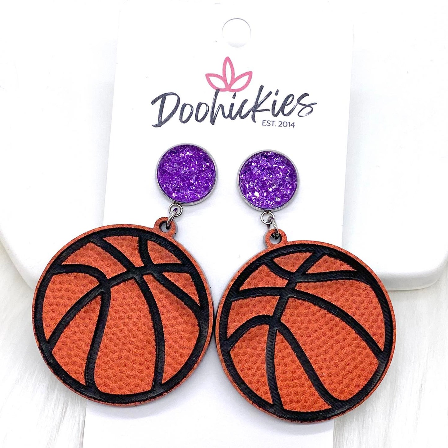 2.25" Engraved Basketball Dangles -Sports Earrings by Doohickies Wholesale