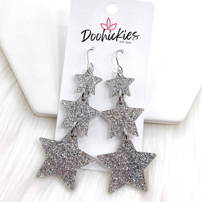 3.25" Lucky Star Waterfall Drops -New Years Acrylic Earrings by Doohickies Wholesale