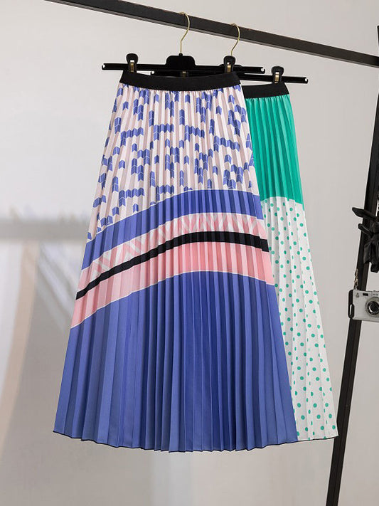 Urban Multi-Colored Printed High Waisted Pleated Skirt by migunica