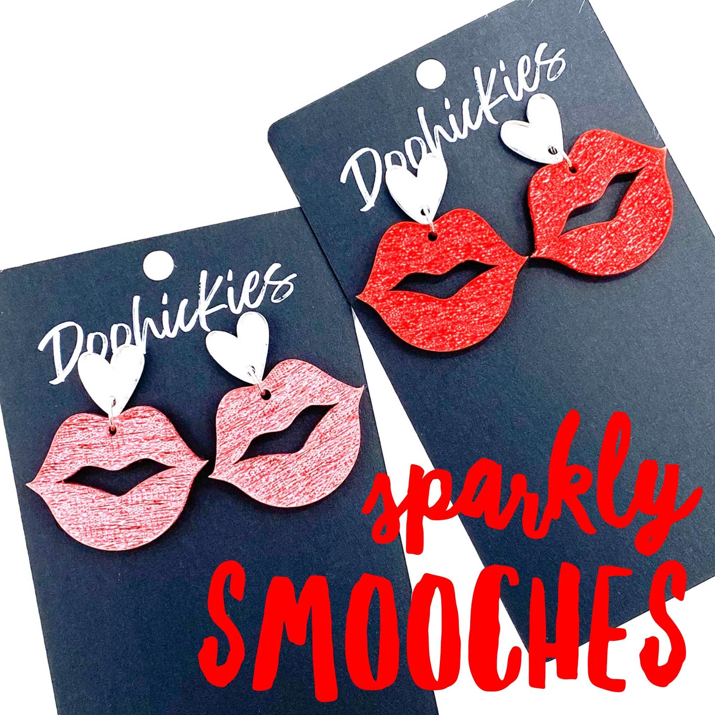 Sparkly Saffiano Smooches -Valentine's Acrylic Earrings by Doohickies Wholesale