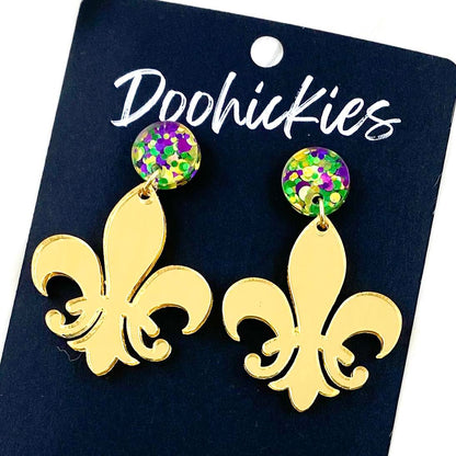 2" Fleur de Lis Acrylic Dangles (2 Color Options) -Earrings by Doohickies Wholesale