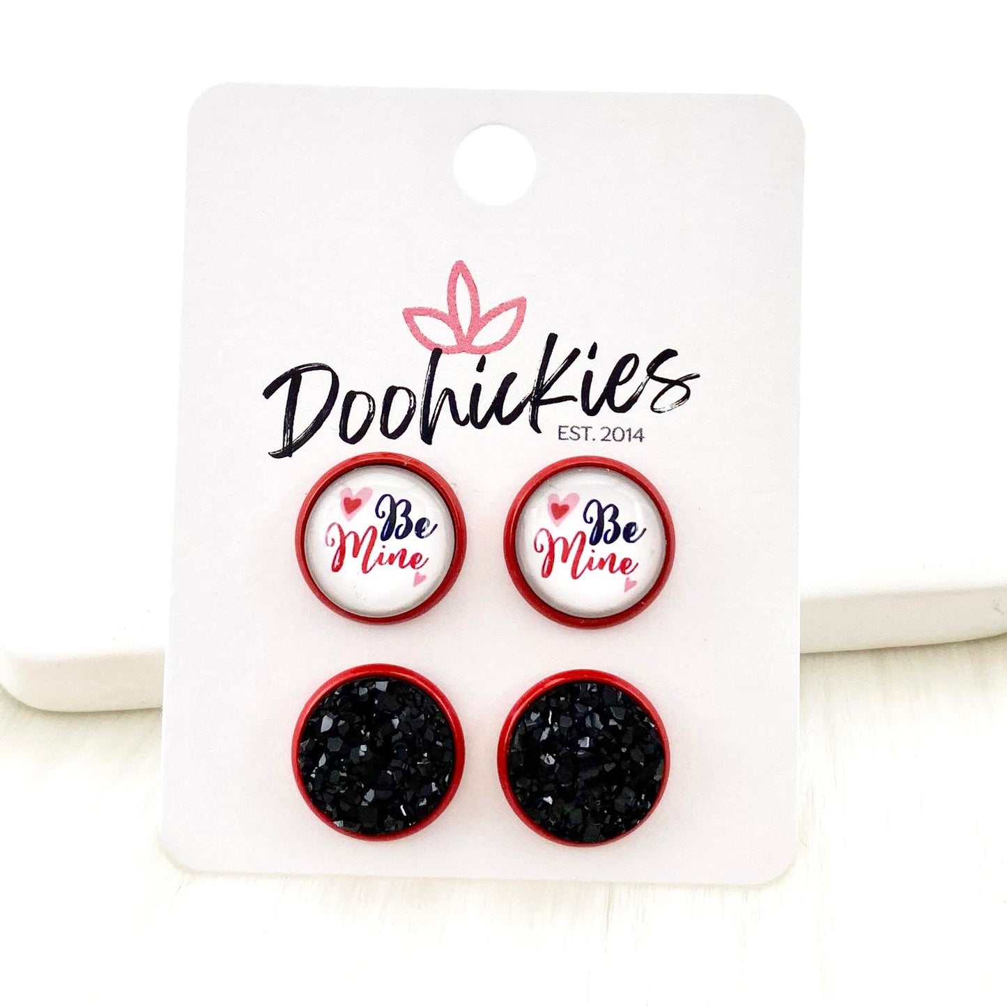 12mm Be Mine & Black in Red Settings by Doohickies Wholesale