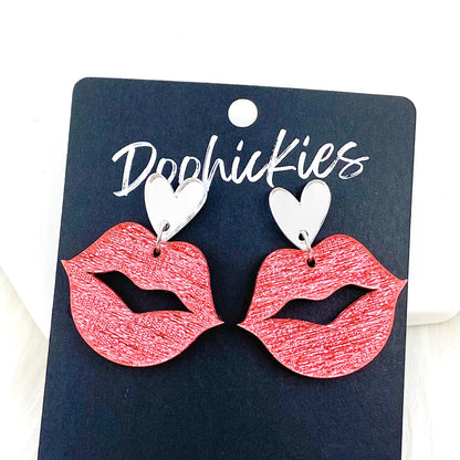 Sparkly Saffiano Smooches -Valentine's Acrylic Earrings by Doohickies Wholesale