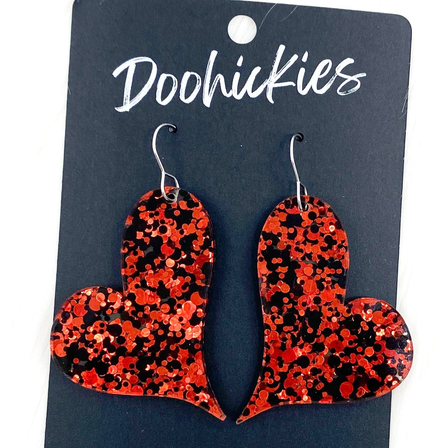 Red Hot Swoopy Hearts -Valentine's Earrings by Doohickies Wholesale