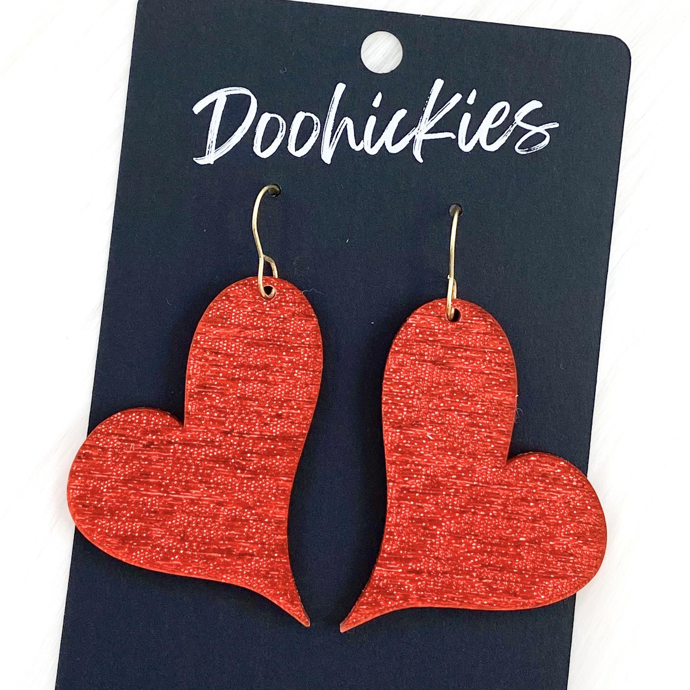 Sparkly Saffiano Swoopy Acrylic Hearts -Valentine's Earrings by Doohickies Wholesale