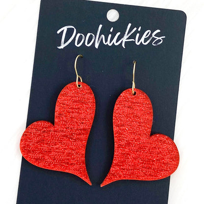 Sparkly Saffiano Swoopy Acrylic Hearts -Valentine's Earrings by Doohickies Wholesale