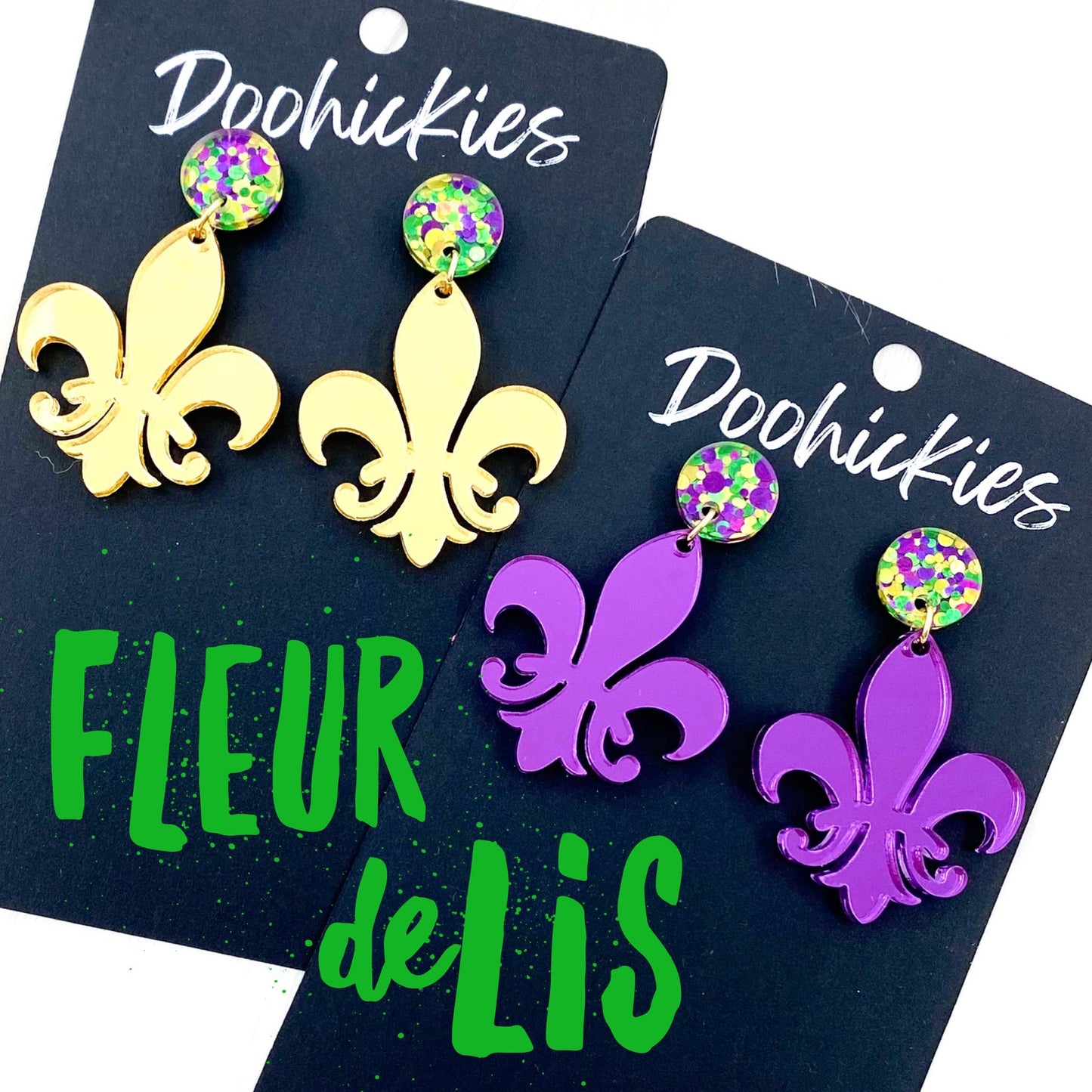 2" Fleur de Lis Acrylic Dangles (2 Color Options) -Earrings by Doohickies Wholesale