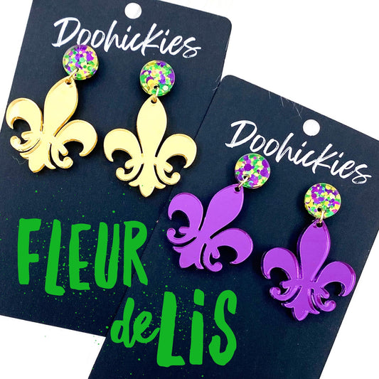 2" Fleur de Lis Acrylic Dangles (2 Color Options) -Earrings by Doohickies Wholesale