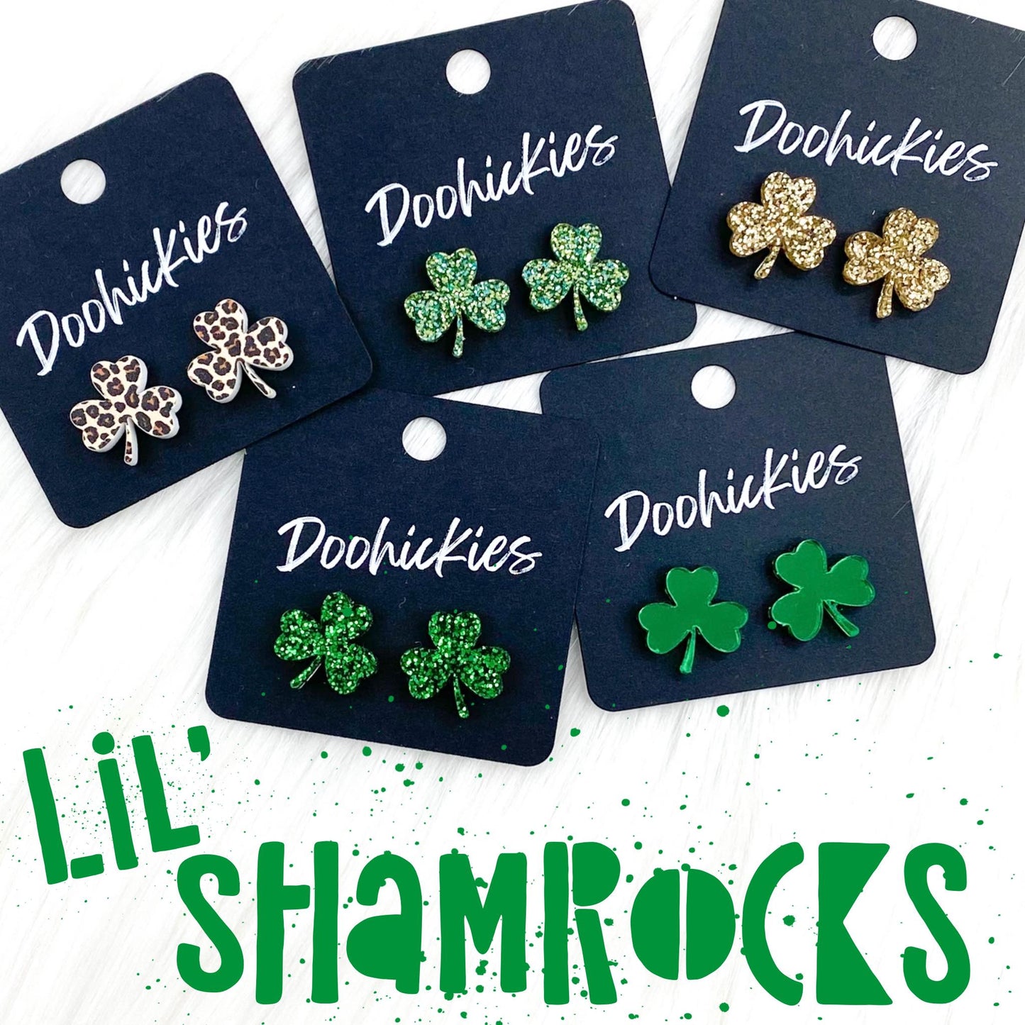 15mm Lil' Shamrock Studs -St. Paddy Acrylic Earrings by Doohickies Wholesale