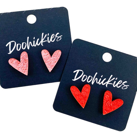 16mm Saffiano Hearts -Valentine's Earrings by Doohickies Wholesale