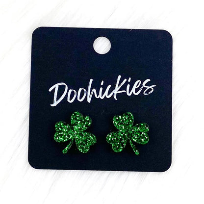 15mm Lil' Shamrock Studs -St. Paddy Acrylic Earrings by Doohickies Wholesale