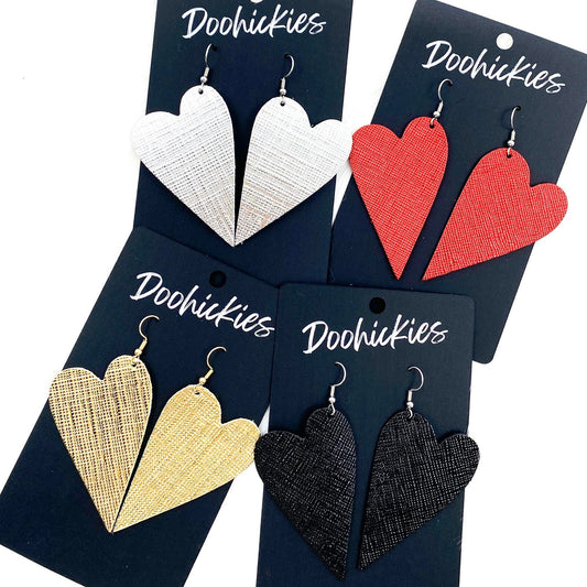 Saffiano Leather Hearts -Valentine's Earrings by Doohickies Wholesale