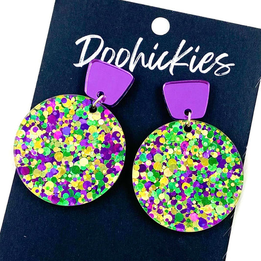 2" Mardi Gras Glitter Piggybacks -Acrylic Earrings by Doohickies Wholesale