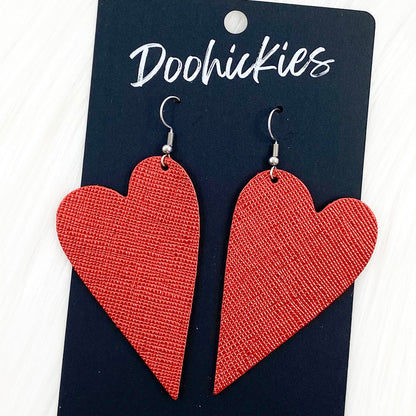 Saffiano Leather Hearts -Valentine's Earrings by Doohickies Wholesale