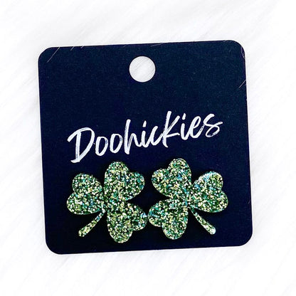 21mm Statement Shamrock Studs -St. Paddy Acrylic Earrings by Doohickies Wholesale