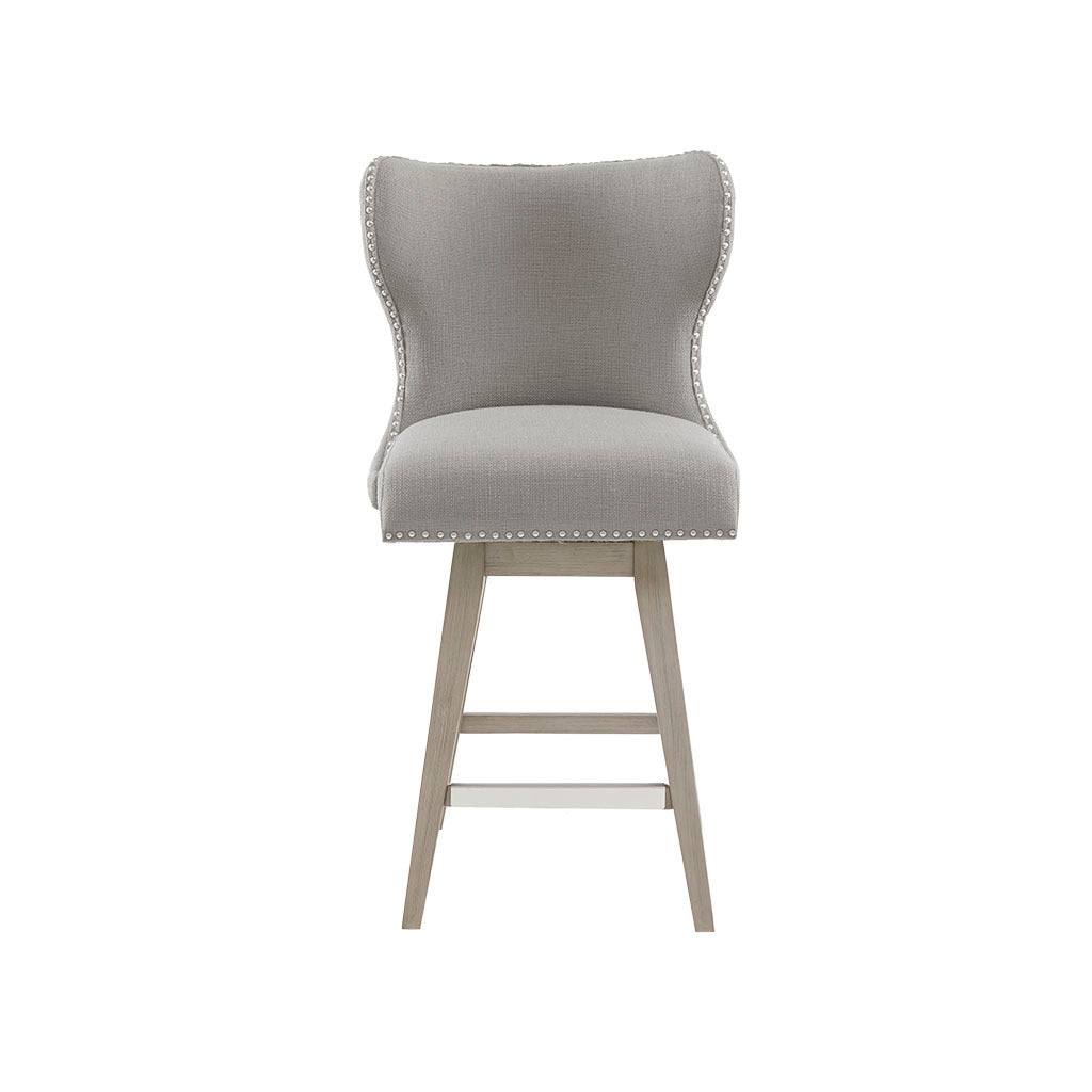 High Wingback Button Tufted Upholstered 27" Swivel Counter Stool with Nailhead Accent
