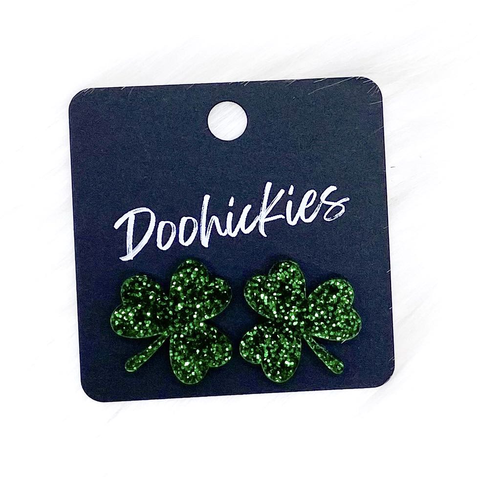 21mm Statement Shamrock Studs -St. Paddy Acrylic Earrings by Doohickies Wholesale