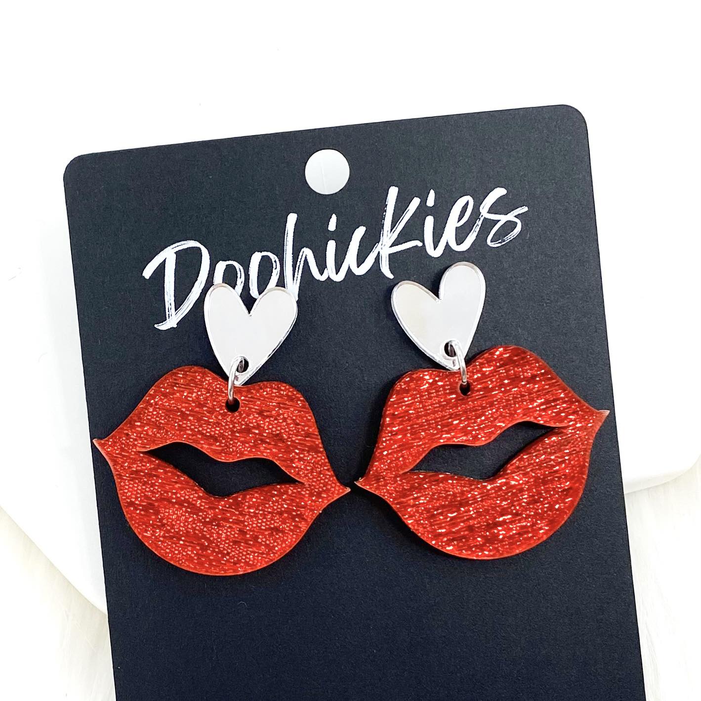 Sparkly Saffiano Smooches -Valentine's Acrylic Earrings by Doohickies Wholesale